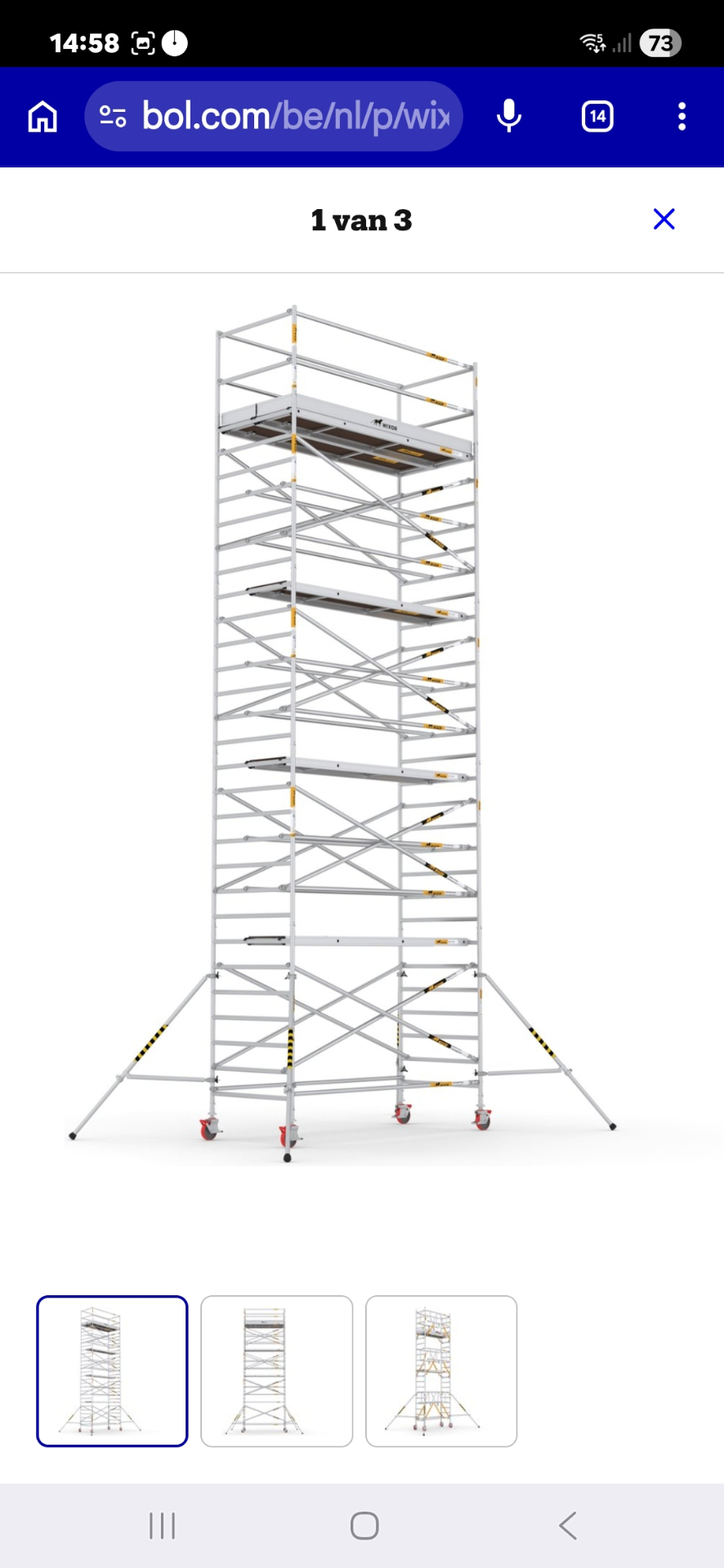 Professionele rolsteiger 1,35 bij 2,50 meter, geschikt voor schilderwerk aan gevels en dakkapellen tot 10,8 meter hoog